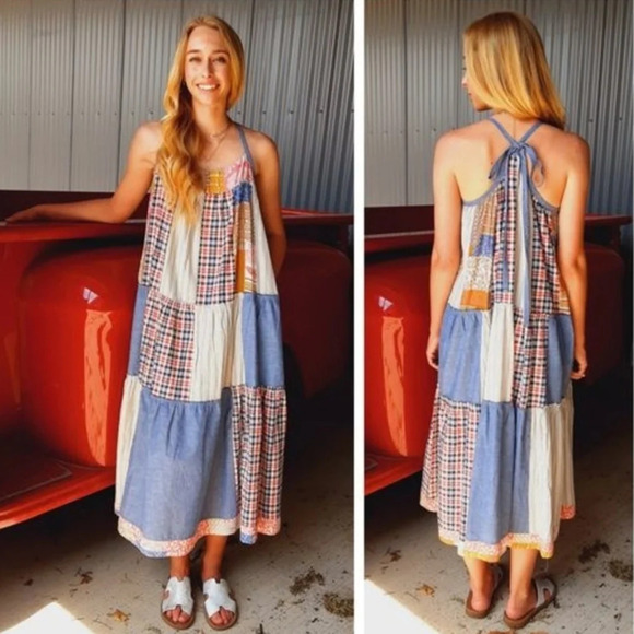 New! Easel Boho Patchwork Printed Maxi Dress - Picture 3 of 8